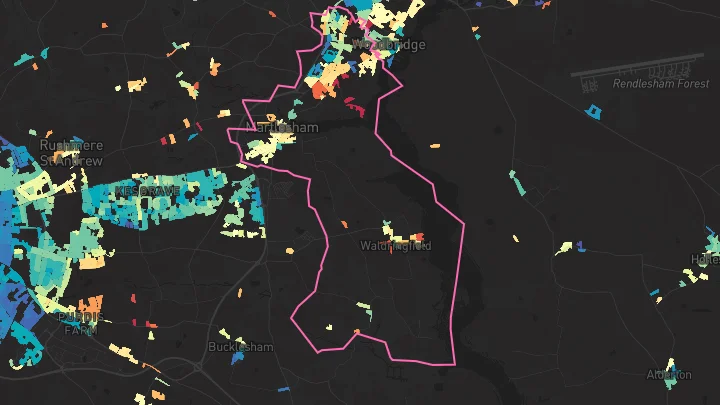 House price heatmap showing property values across Woodbridge