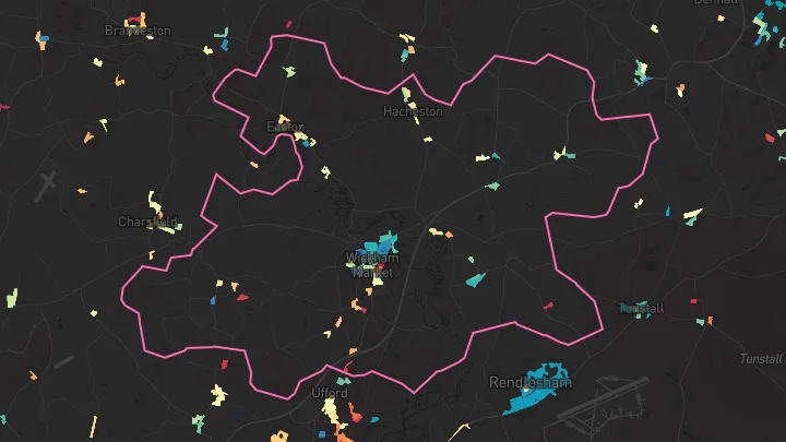 House price heatmap showing property values across Wickham Market