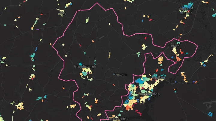 House price heatmap showing property values across Grundisburgh