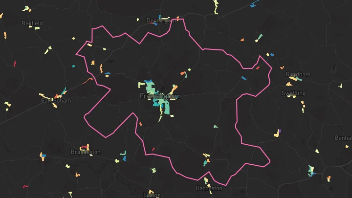 House price heatmap showing property values across Framlingham