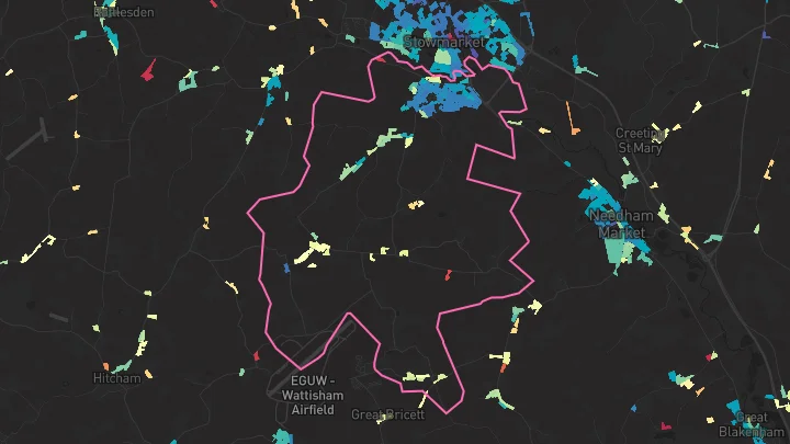 House price heatmap showing property values across Stowmarket