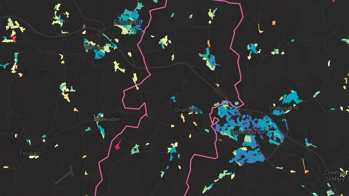 House price heatmap showing property values across Haughley