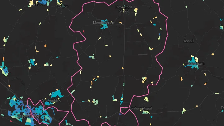 House price heatmap showing property values across Stowmarket