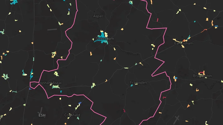 House price heatmap showing property values across Debenham