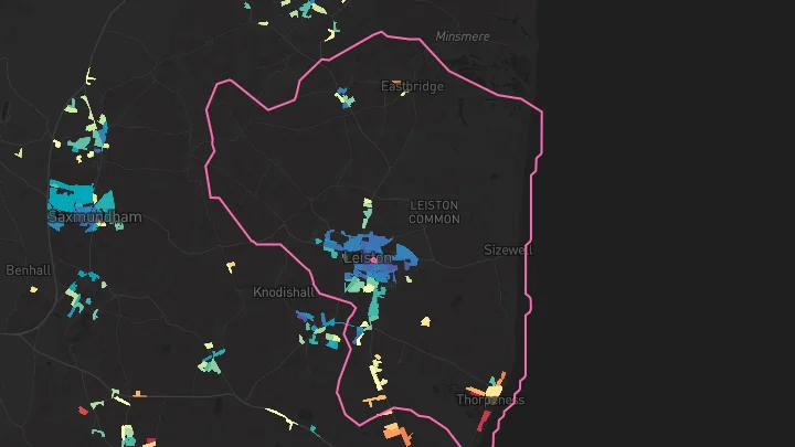 House price heatmap showing property values across Leiston