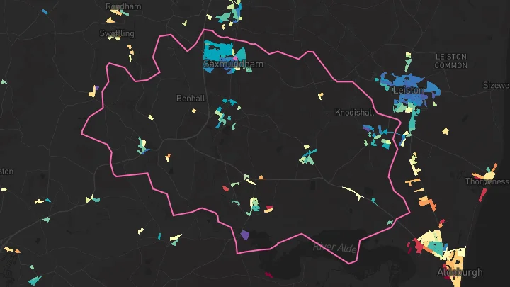 House price heatmap showing property values across Saxmundham