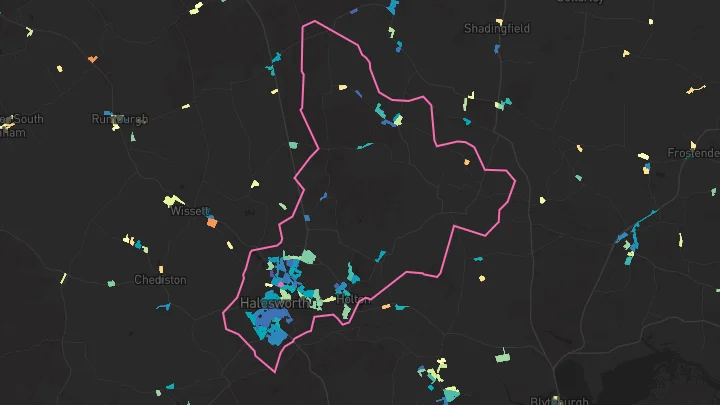 House price heatmap showing property values across Halesworth