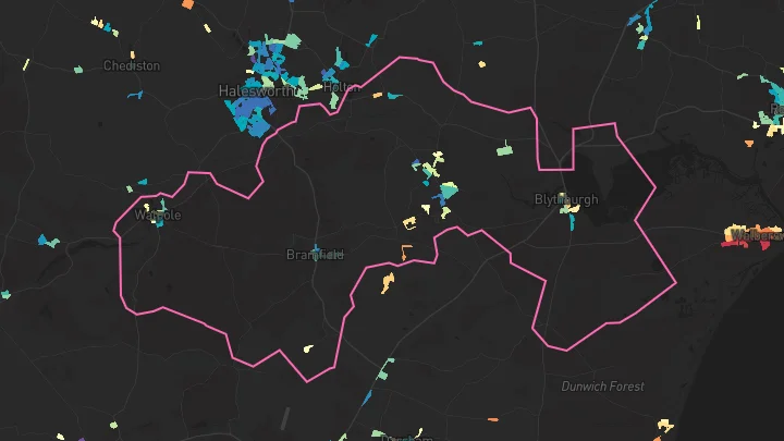 House price heatmap showing property values across Wenhaston