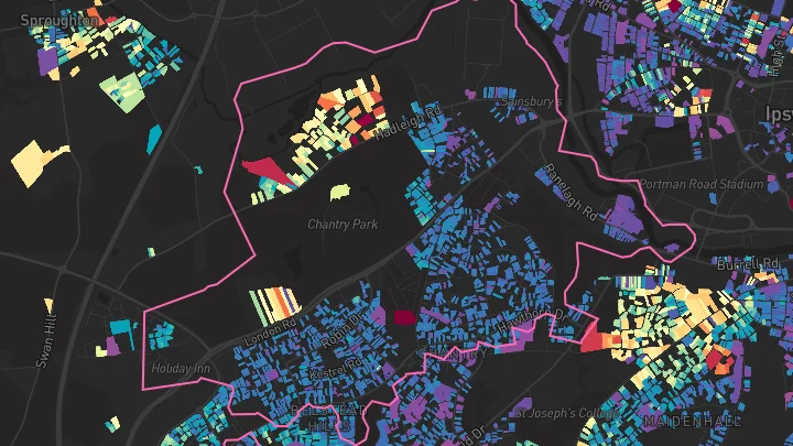 House price heatmap showing property values across Ipswich