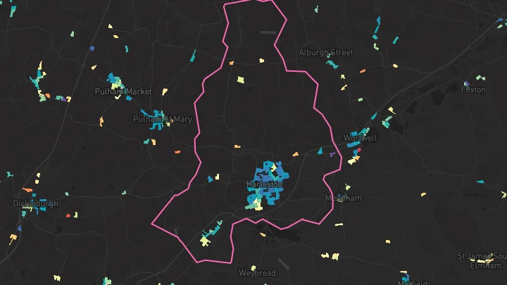 House price heatmap showing property values across Harleston