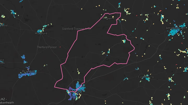 House price heatmap showing property values across Thetford