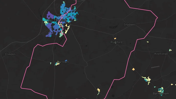House price heatmap showing property values across Thetford