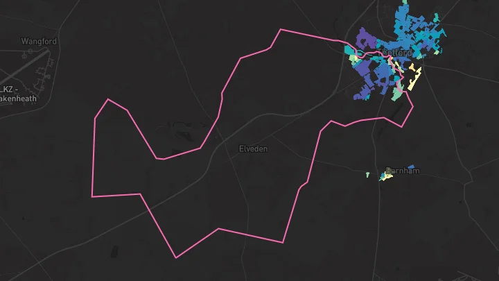 House price heatmap showing property values across Thetford