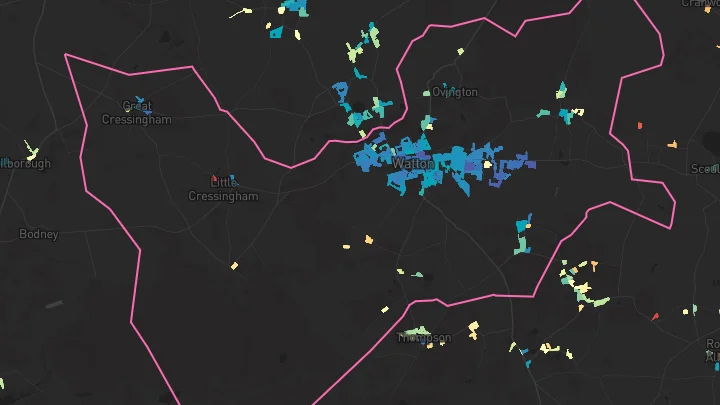House price heatmap showing property values across Watton