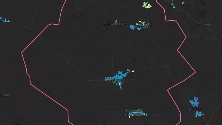 House price heatmap showing property values across Feltwell