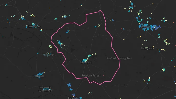 House price heatmap showing property values across Mundford
