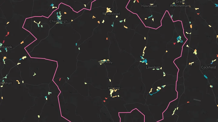 House price heatmap showing property values across Lawshall