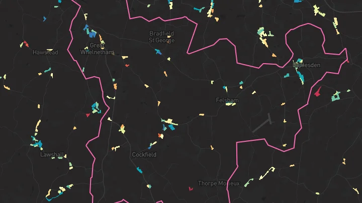 House price heatmap showing property values across Rattlesden