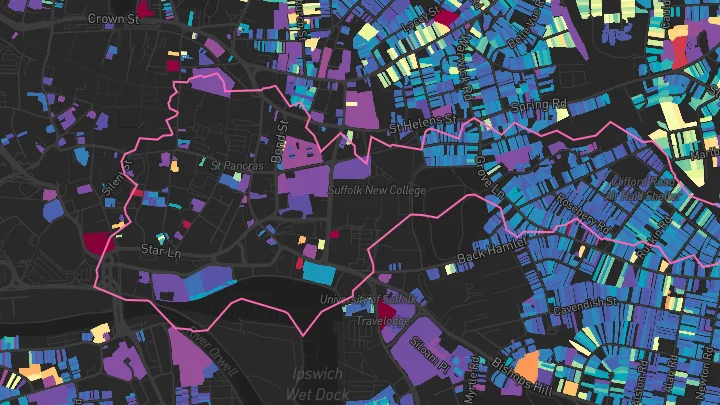 House price heatmap showing property values across Ipswich