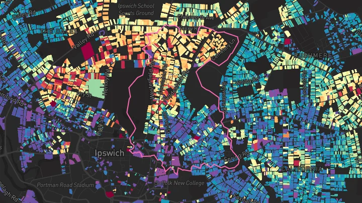 House price heatmap showing property values across Ipswich