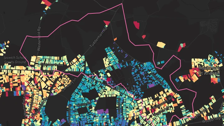 House price heatmap showing property values across Ipswich