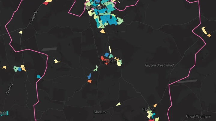 House price heatmap showing property values across Hadleigh