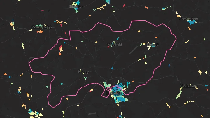House price heatmap showing property values across Hadleigh