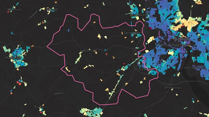 House price heatmap showing property values across Pinewood