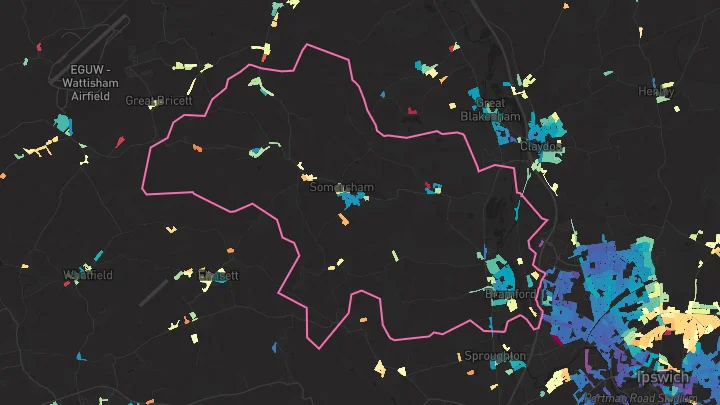 House price heatmap showing property values across Bramford