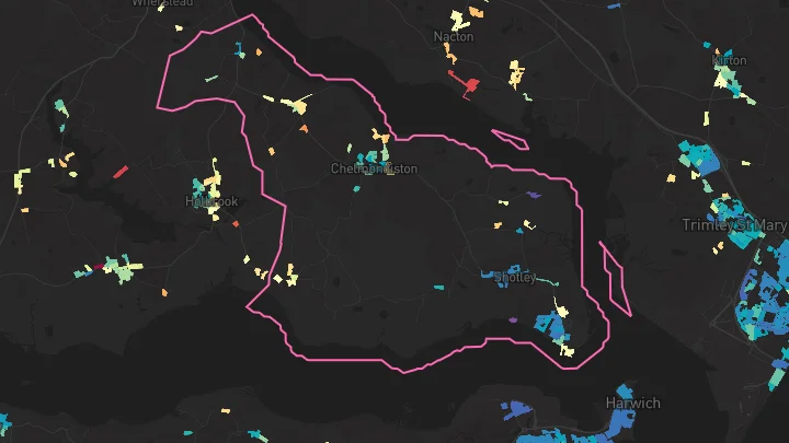House price heatmap showing property values across Shotley Gate