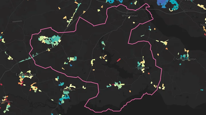 House price heatmap showing property values across Capel St Mary