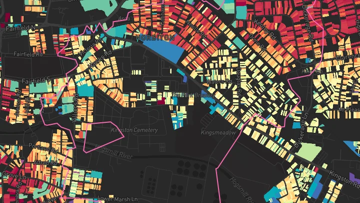 House price heatmap showing property values across Norbiton