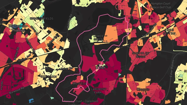 House price heatmap showing property values across Esher