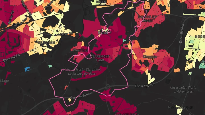 House price heatmap showing property values across Esher