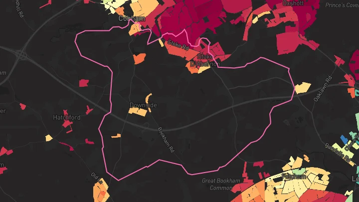 House price heatmap showing property values across Cobham