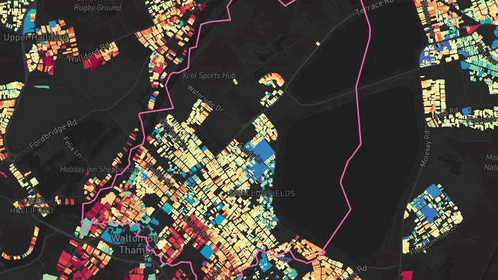 House price heatmap showing property values across Walton-On-Thames