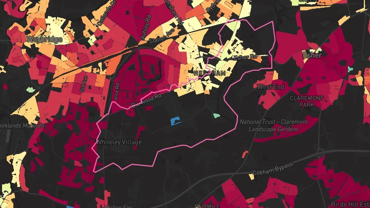 House price heatmap showing property values across Hersham