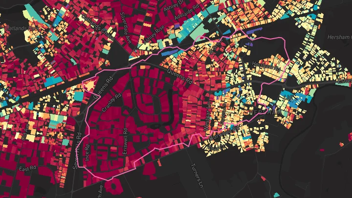 House price heatmap showing property values across Hersham