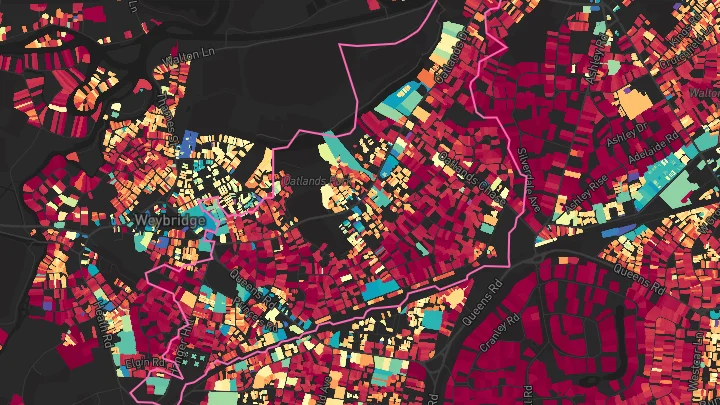 House price heatmap showing property values across Weybridge