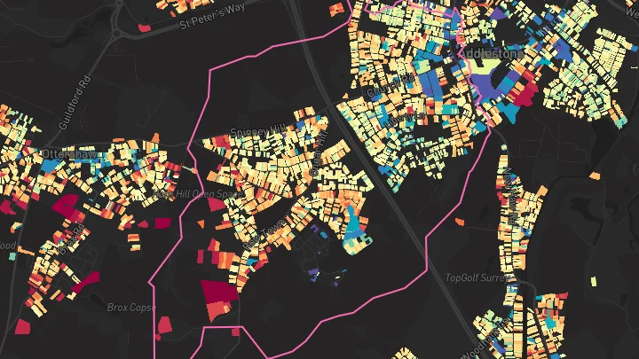 House price heatmap showing property values across Addlestone