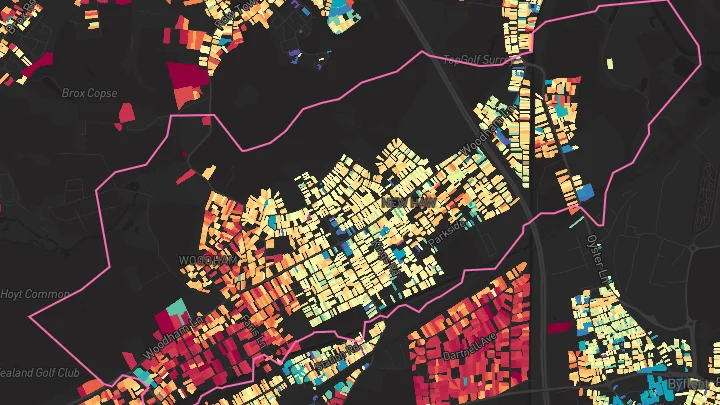 House price heatmap showing property values across New Haw