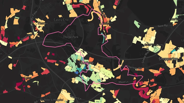 House price heatmap showing property values across Chertsey