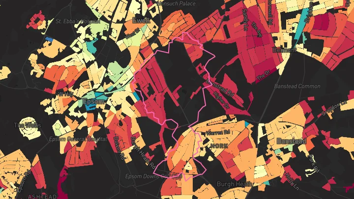 House price heatmap showing property values across Ewell East