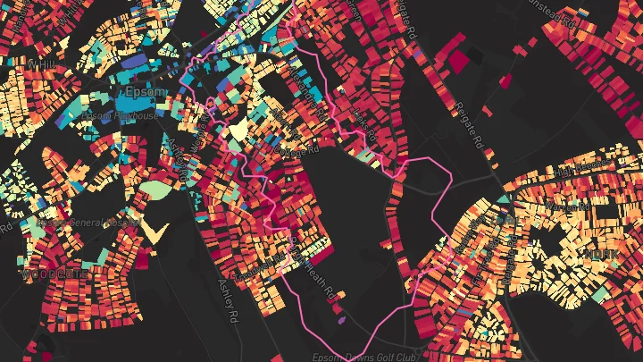 House price heatmap showing property values across Epsom