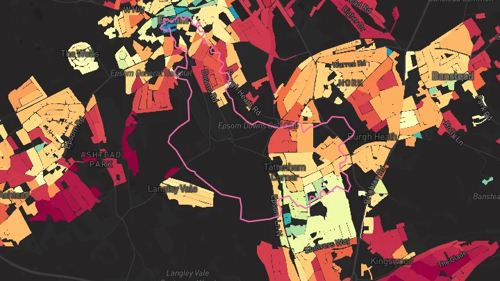 House price heatmap showing property values across Epsom