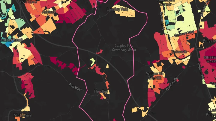 House price heatmap showing property values across Epsom