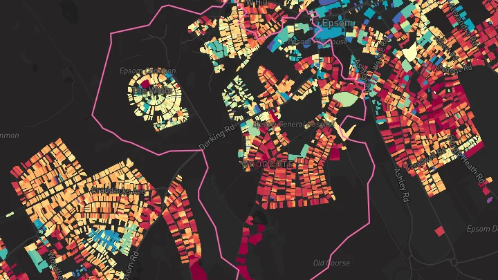 House price heatmap showing property values across Chessington South