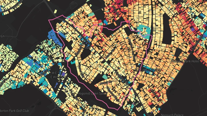 House price heatmap showing property values across Epsom
