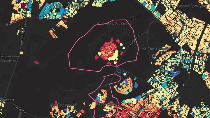 House price heatmap showing property values across Epsom