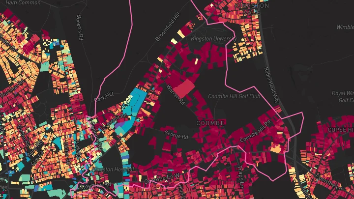 House price heatmap showing property values across Norbiton